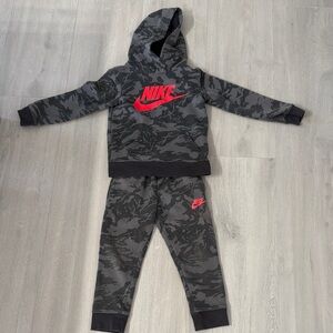 Nike Gray Camo Hoodie & Joggers with Red Logo